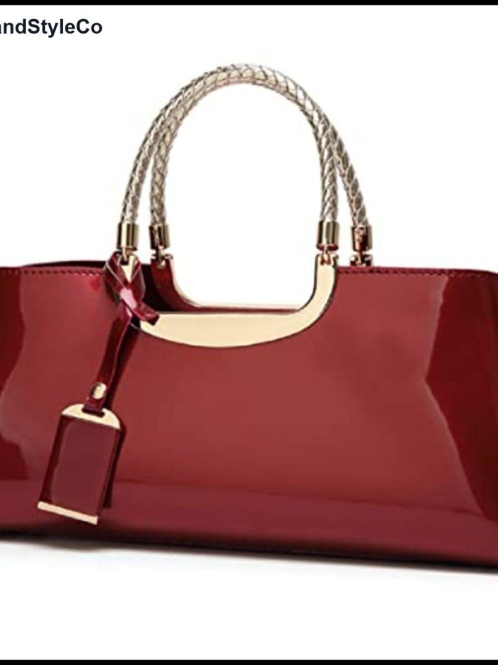 Faux Patent Leather Top-Handle Bag Structured Shoulder Tote Satchel